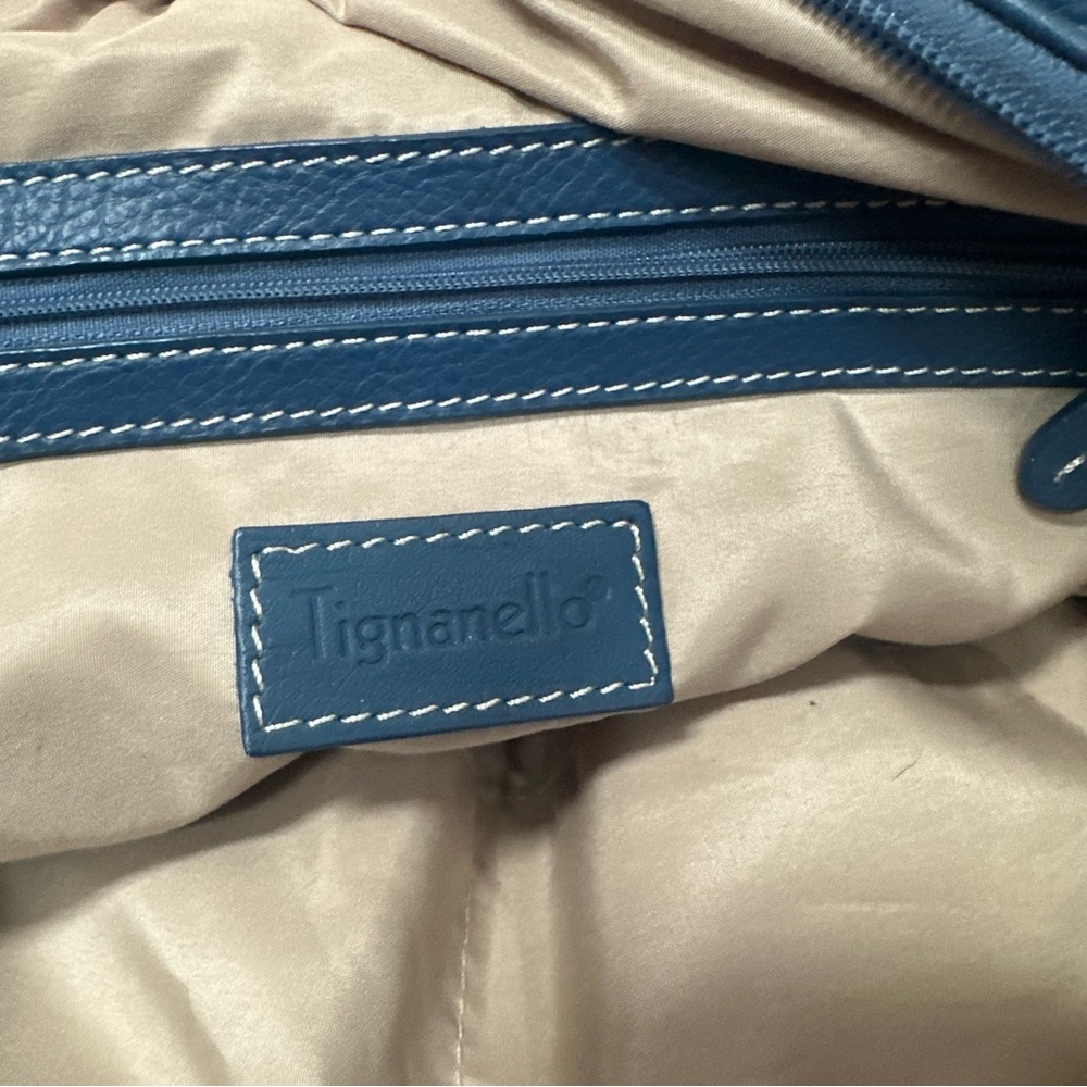 Tignanello Blue Leather Double Strap Shoulder Bag Purse 15" - Picture 6 of 13